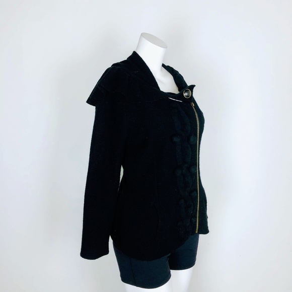 Anthropologie Sweaters - Sparrow Black Felted Wool Hooded Zip Cardigan